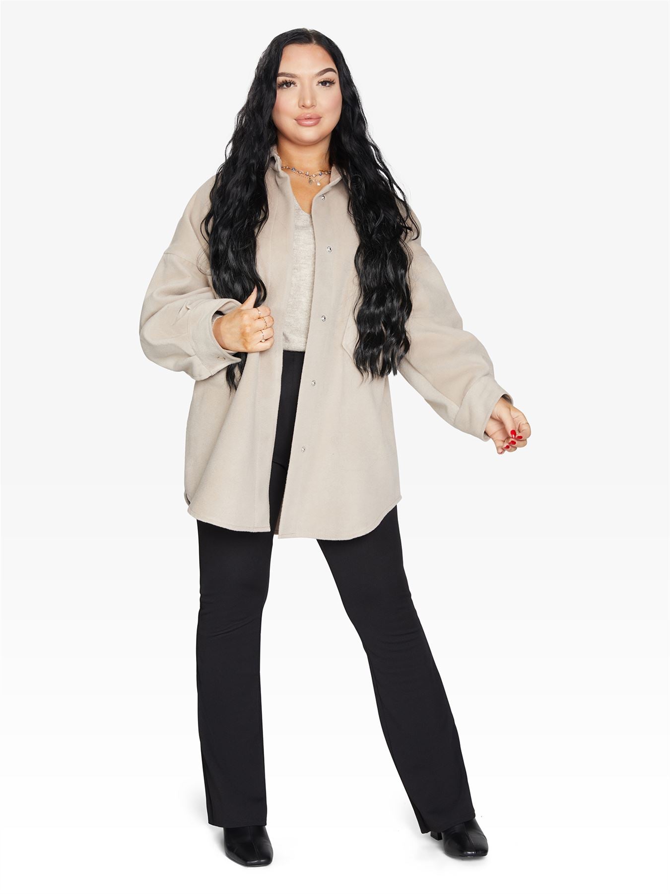 Rose Eleusis oversized patch pocket shacket, a stylish jacket with large patch pockets and relaxed fit, perfect for casual wear.