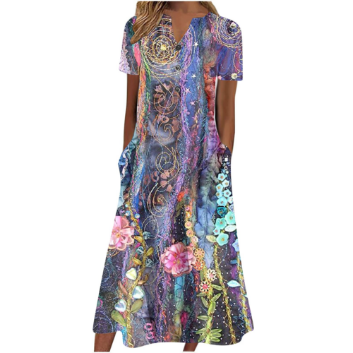 Women’s casual summer midi dress by Carmine Juneberry featuring a light fabric and practical pockets, perfect for warm weather.