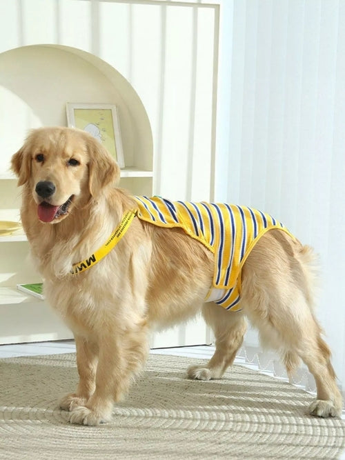 Striped physiological pet functional clothing by Pear Daisy, designed for comfort and health, shown on a small dog.