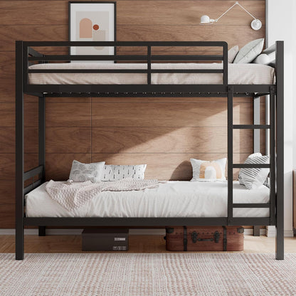 Twin Over Twin Black Powder Coated Industrial Metal Bunk Bed