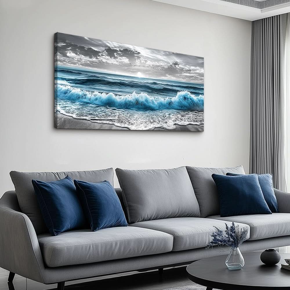 Monoch romatic Seascape Canvas Wall Art 20x40 Inches