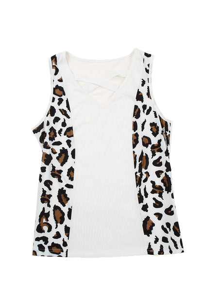 Harlequin Daisy leopard splicing tank top with crisscross design, perfect for stylish bath and beauty wear.