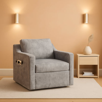 Grey Velvet Upholstered 360 Degree Swivel Armchairs