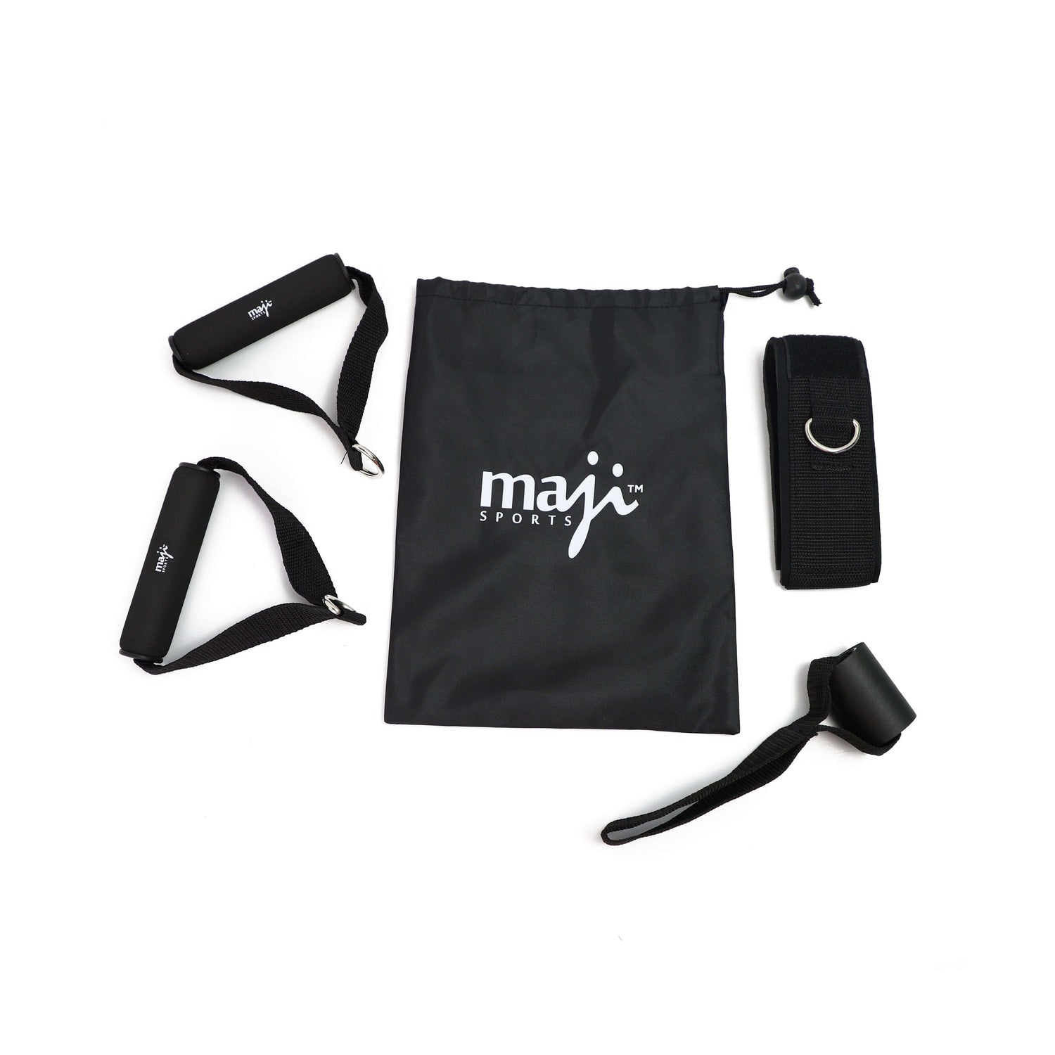 Black Lavender Maji Sports full-body resistance training workout tube kit with multiple elastic bands for exercise and strength training.