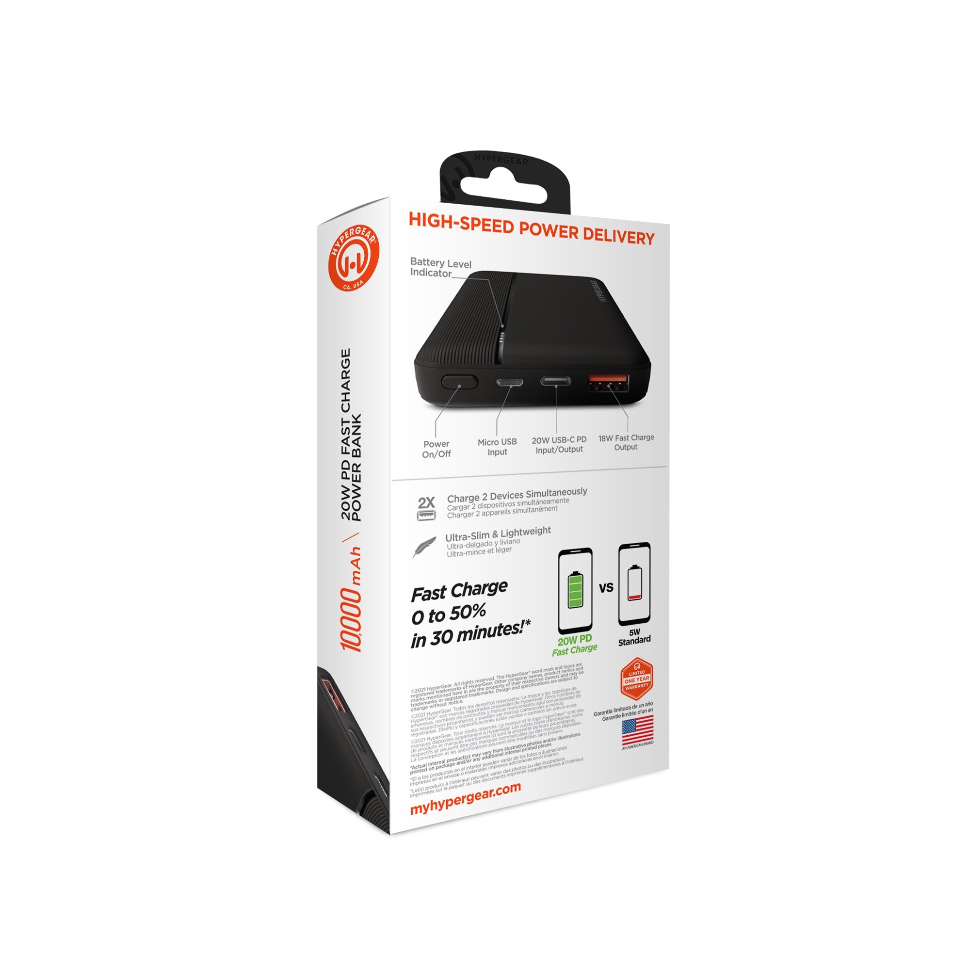 Sky Iapetus HyperGear 10000mAh power bank with 20W PD USB port, compact mobile and laptop charging accessory.