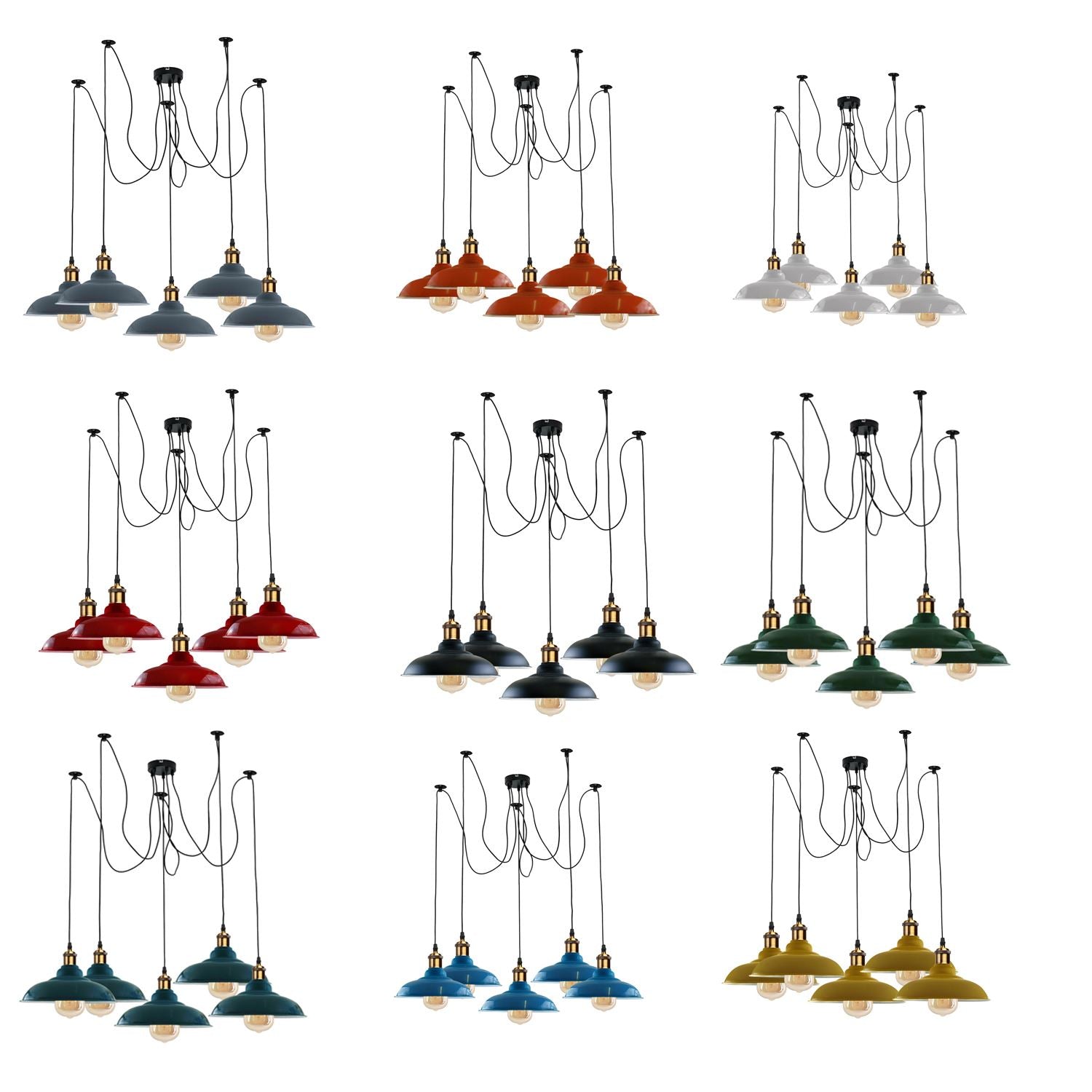 Industrial Spider Adjustable Multi-Arm Pendant Light by Sangria Angel with five E27 bulbs, featuring a modern, multi-arm design.