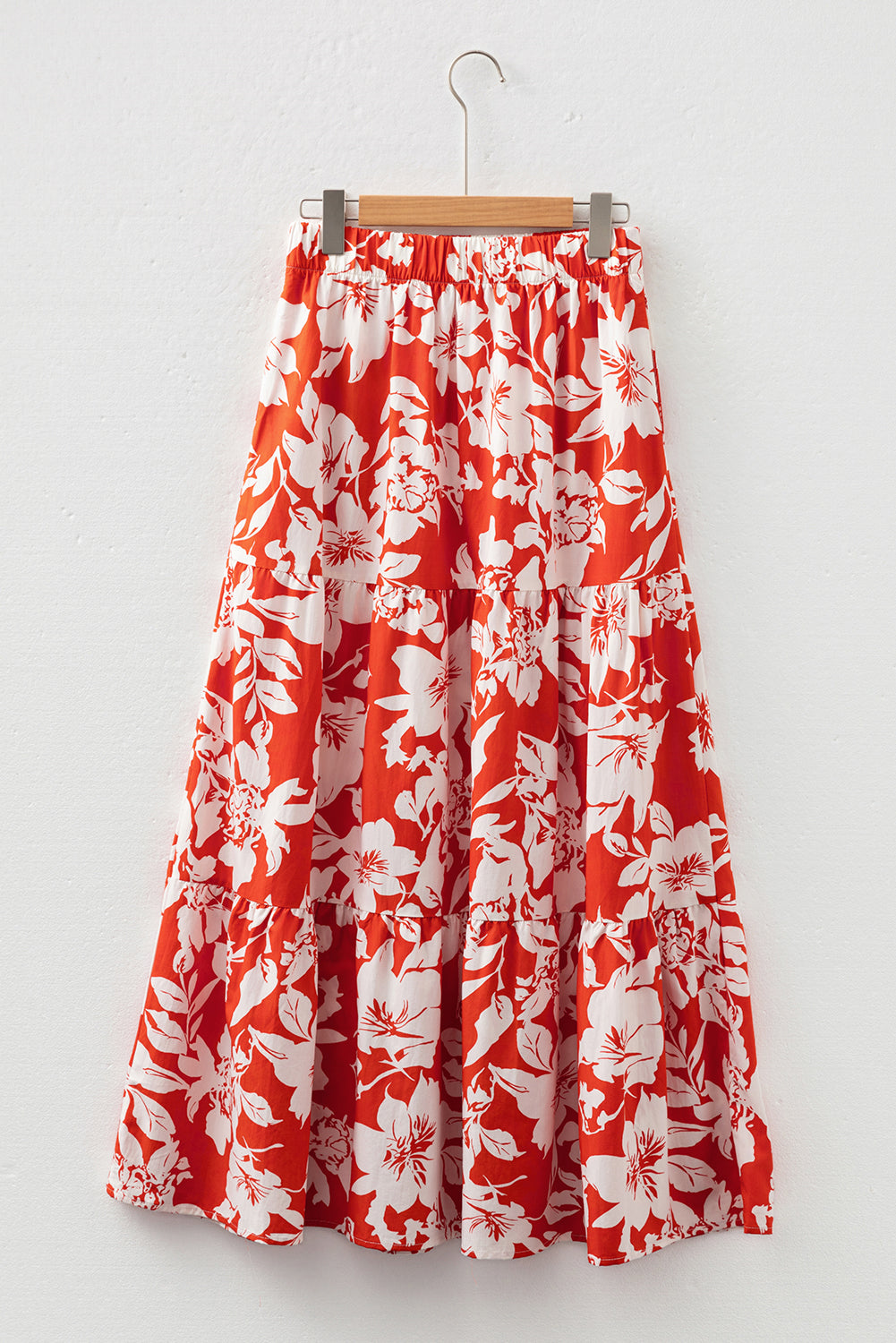 Byzantium Bay floral Western high-split maxi skirt for women, flowing fabric with colorful floral pattern and high slit design.