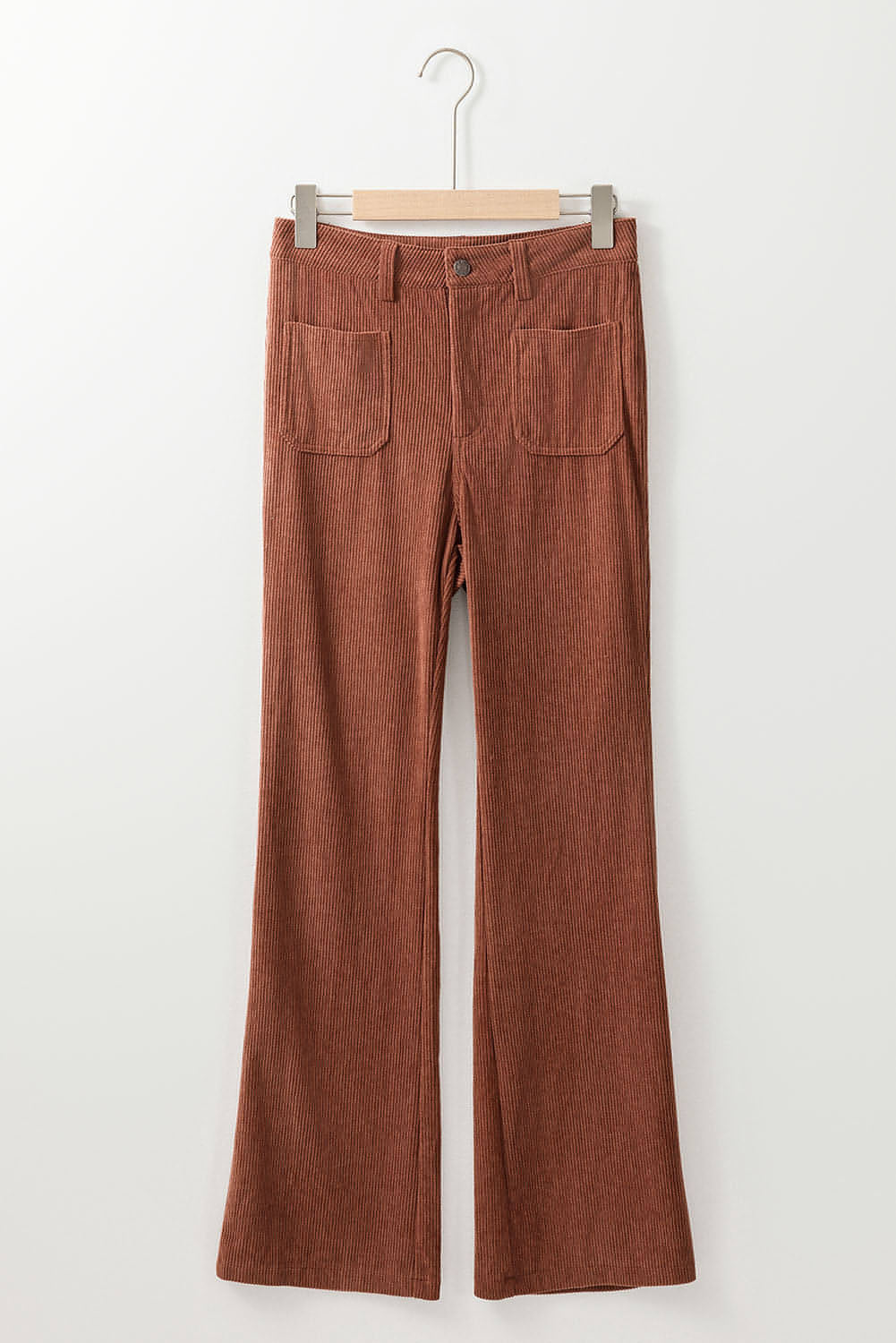 Carmine Juneberry brown high waist corduroy pants with square pockets, stylish and comfortable for casual wear.