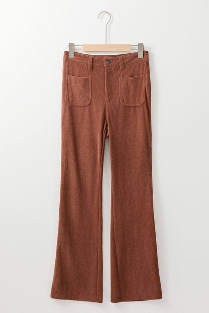 Carmine Juneberry brown high waist corduroy pants with square pockets, stylish and comfortable for casual wear.