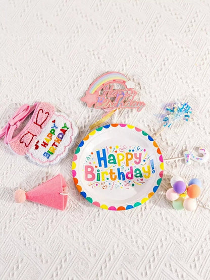 Pear Daisy 7-piece pet birthday hat and scarf set with colorful hats and matching scarves for pets, perfect for celebrations.