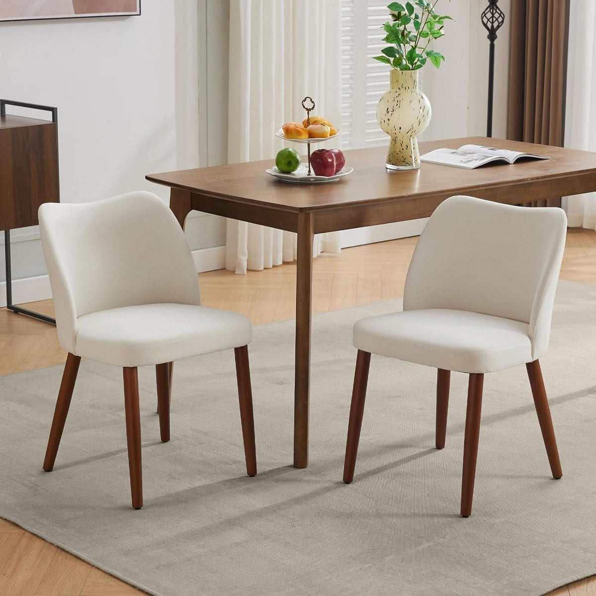 Cream White Upholstered Wooden Dining Chairs SetOf2