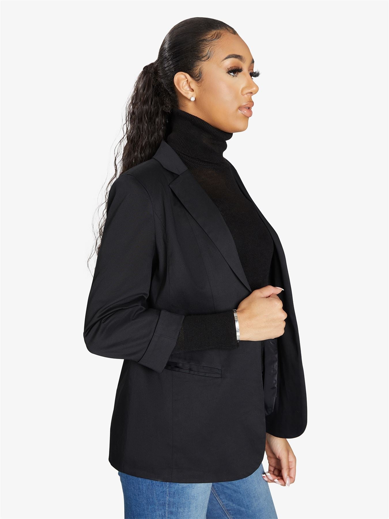 Rose Eleusis Edge To Edge Blazer featuring a tailored fit, lapel collar, and classic design, perfect for stylish jackets and coats.