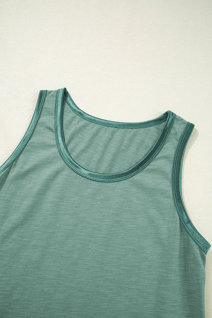 Metallic contrast trim scoop neck tank top for women by Byzantium Bay, featuring a stylish metallic accents and a comfortable fit.