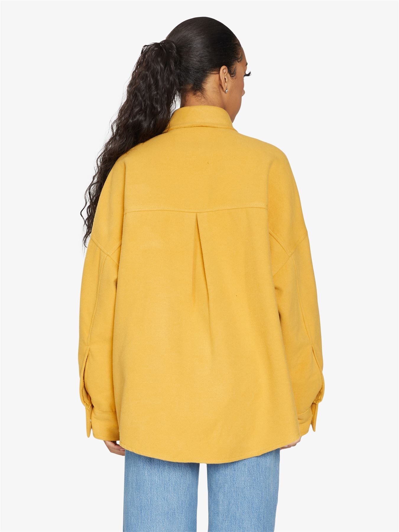 Oversized Rose Eleusis Patch Pocket Shacket in neutral fabric, featuring large front patch pockets and a relaxed fit.