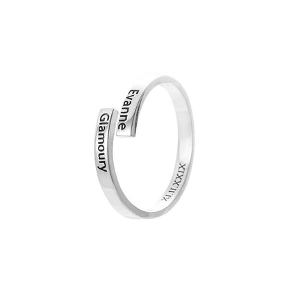 Sterling silver 2-name ring from Pink Lucky featuring customizable name engravings, stylish jewelry accessory.