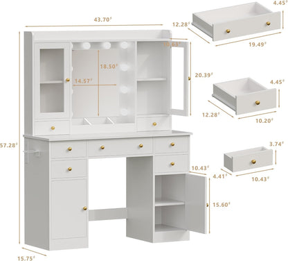 White Vanity Desk With Adjustable Multicolor Lighting