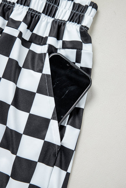Black checkered print high waist casual shorts for women by Ruby Styx, featuring a stylish relaxed fit and comfortable design.