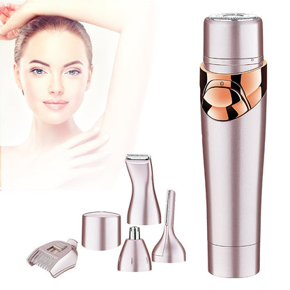 Maroon Asteria Four-in-one multi-function shaver for armpit and leg hair removal, featuring a sleek haircare device with multiple attachments.