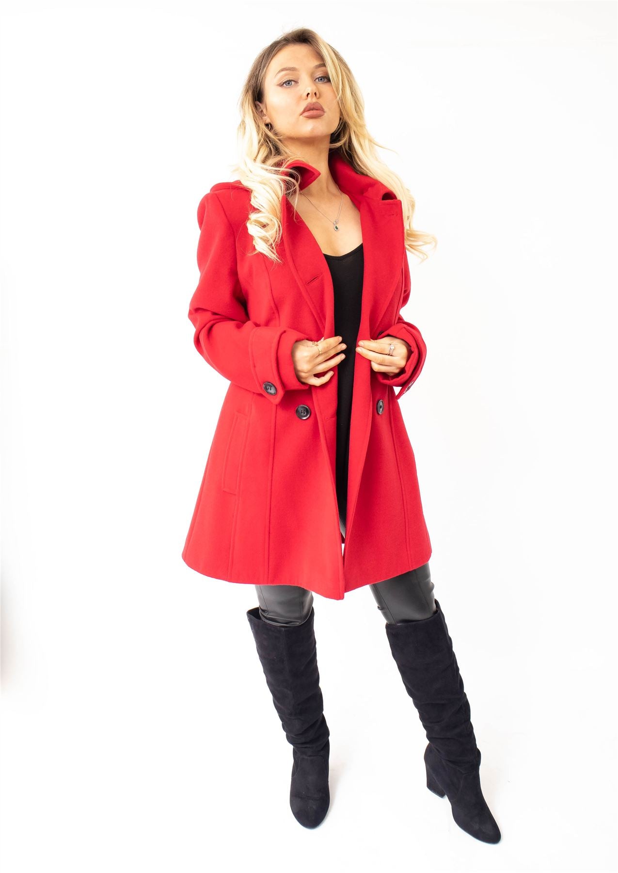 Rose Eleusis Wool Feel Double Breasted Hooded Coat, a stylish jacket with a cozy hood and classic double-breasted design.