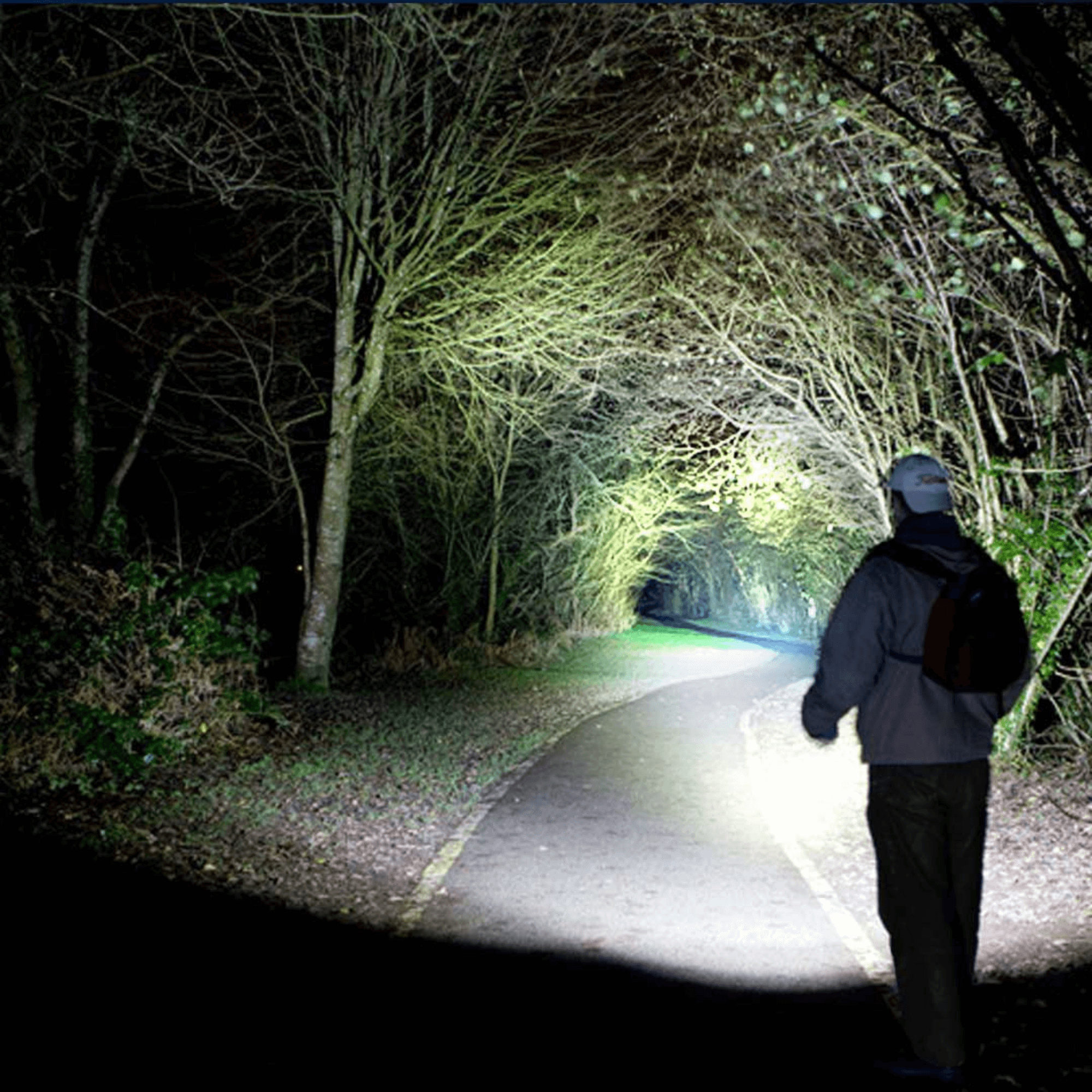 Black Lavender EcoGear FX TK120 LED tactical flashlight with strobe mode, designed for camping and outdoor use.