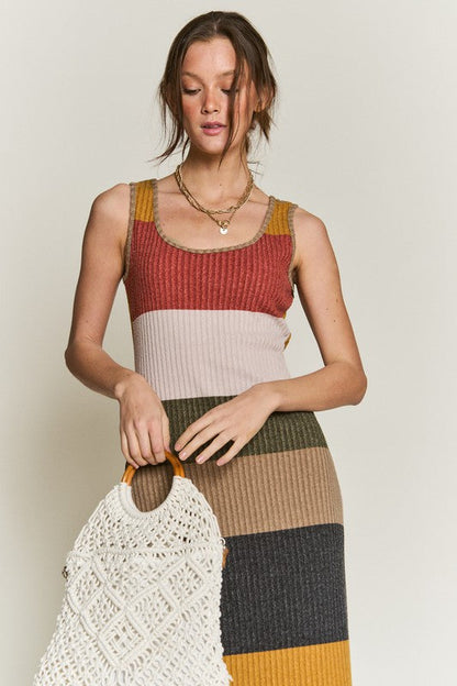 Color block casual dress for women by Jade Icarus, featuring vibrant color blocks and a relaxed fit.