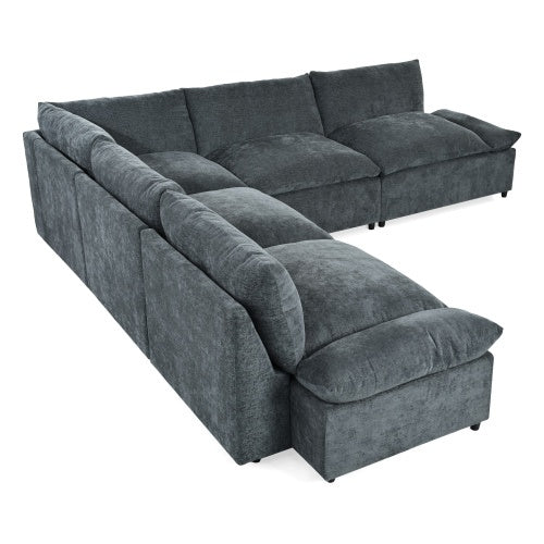 Deep gray Carmine Juneberry LuneluX Home modular sectional sofa with built-in storage, 115.5 inches long, showcasing plush cushions and modern design.