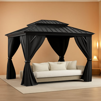 12x14 Weatherproof Hardtop Gazebo Gray Aluminum Frame