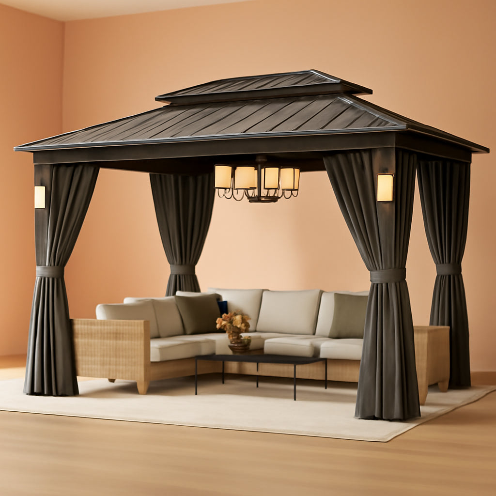 14x10 Feet Hardtop Gazebo Solar Powered LED Lighting