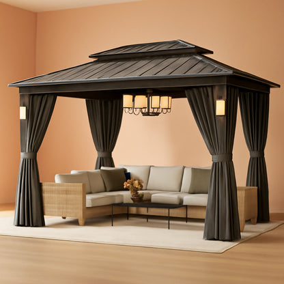 14x10 Feet Hardtop Gazebo Solar Powered LED Lighting
