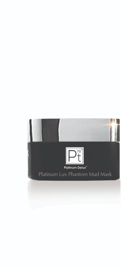 Amaranth Daisy Platinum Lux Phantom Mud Mask for Bath &amp; Beauty, showing a sleek jar with the luxurious mud mask inside