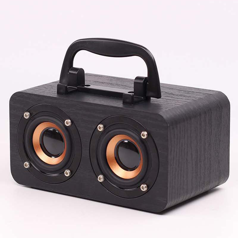 Maroon Asteria wooden wireless Bluetooth speaker for outdoor use, portable with a sleek natural wood finish and compact design.