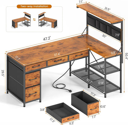 L Shaped Desk 47.2Inch Rustic Brown Work space Solution