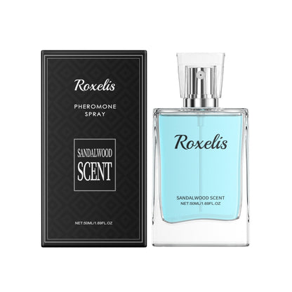 Carmine Juneberry Roxelis Sandalwood Cologne Pheromone Edition 50ml bottle, bodycare product with sandalwood scent and sleek packaging