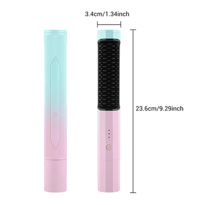 Wireless rechargeable straightening comb and curler for kids and babies by CJDropshipping, showing the compact, sleek device in use.