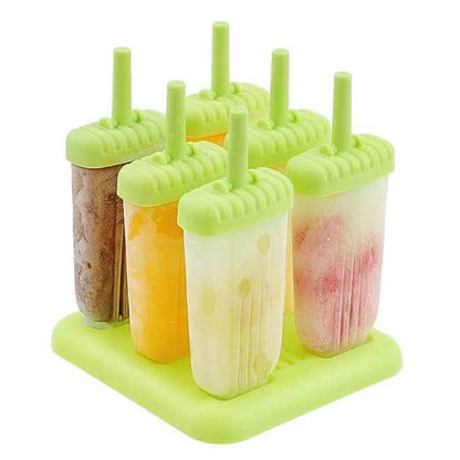 Six reusable Pear Daisy popsicle molds for homemade ice cream and ice bars, made from durable plastic, ideal for summer treats.