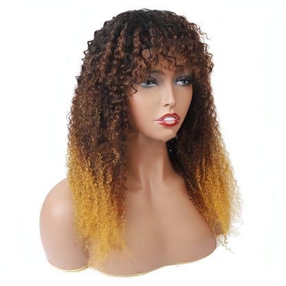 Carmine Juneberry SilkFlow curly wig showcasing shiny, voluminous silk-like hair with tight curls, styled for a natural look.