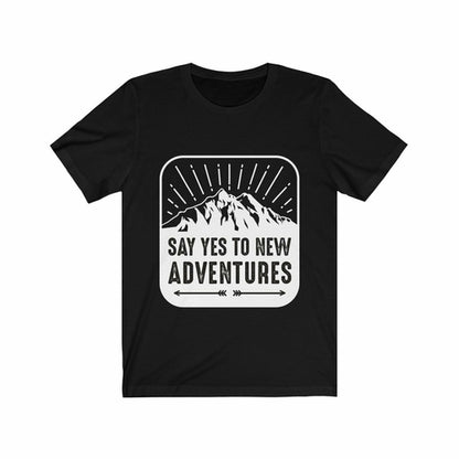Plum Charlie Say Yes to New Adventures T-shirt featuring a casual fit and adventure-themed graphic design.
