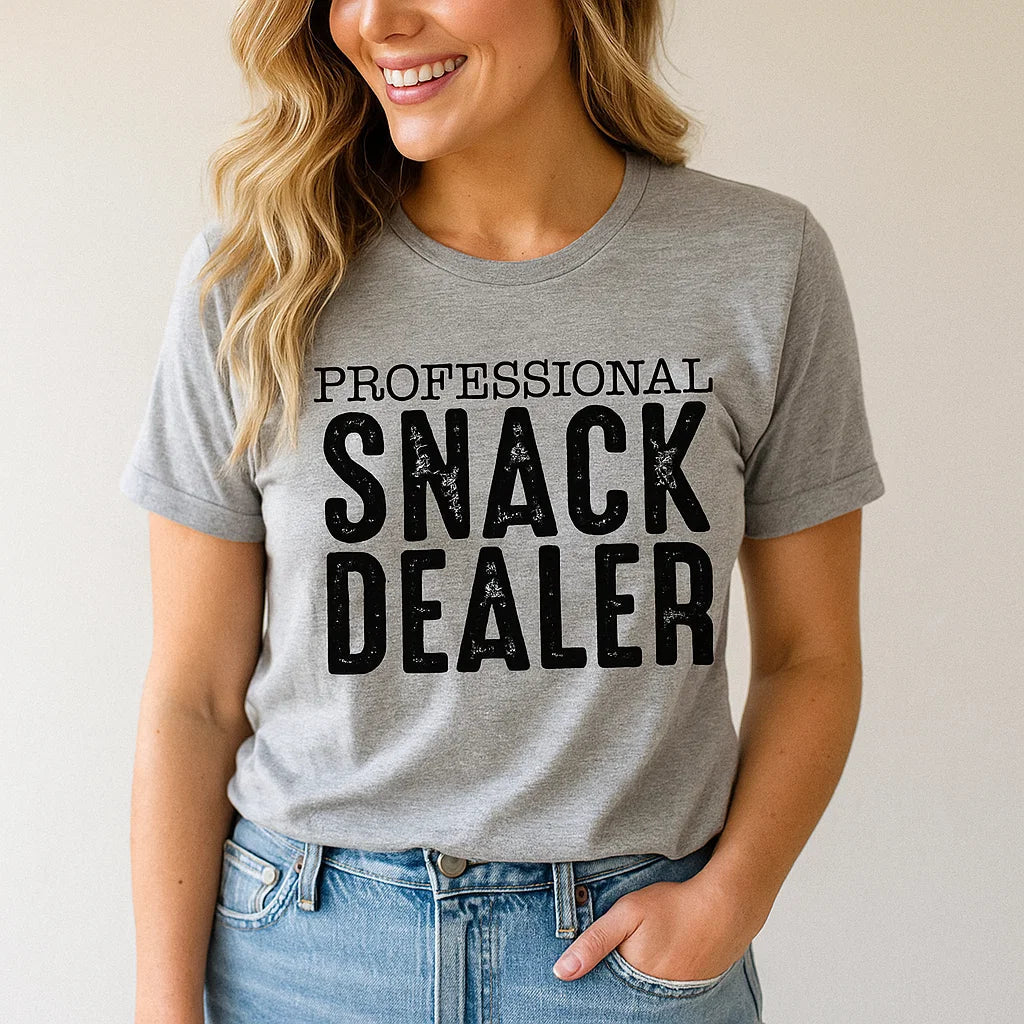 Sapphire Apollo Professional Snack Dealer T-shirt in black, featuring a bold graphic print on front, casual fit for everyday wear.