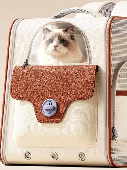 Pear Daisy portable breathable pet carrier backpack for pets, featuring adjustable straps and mesh ventilation for comfort.