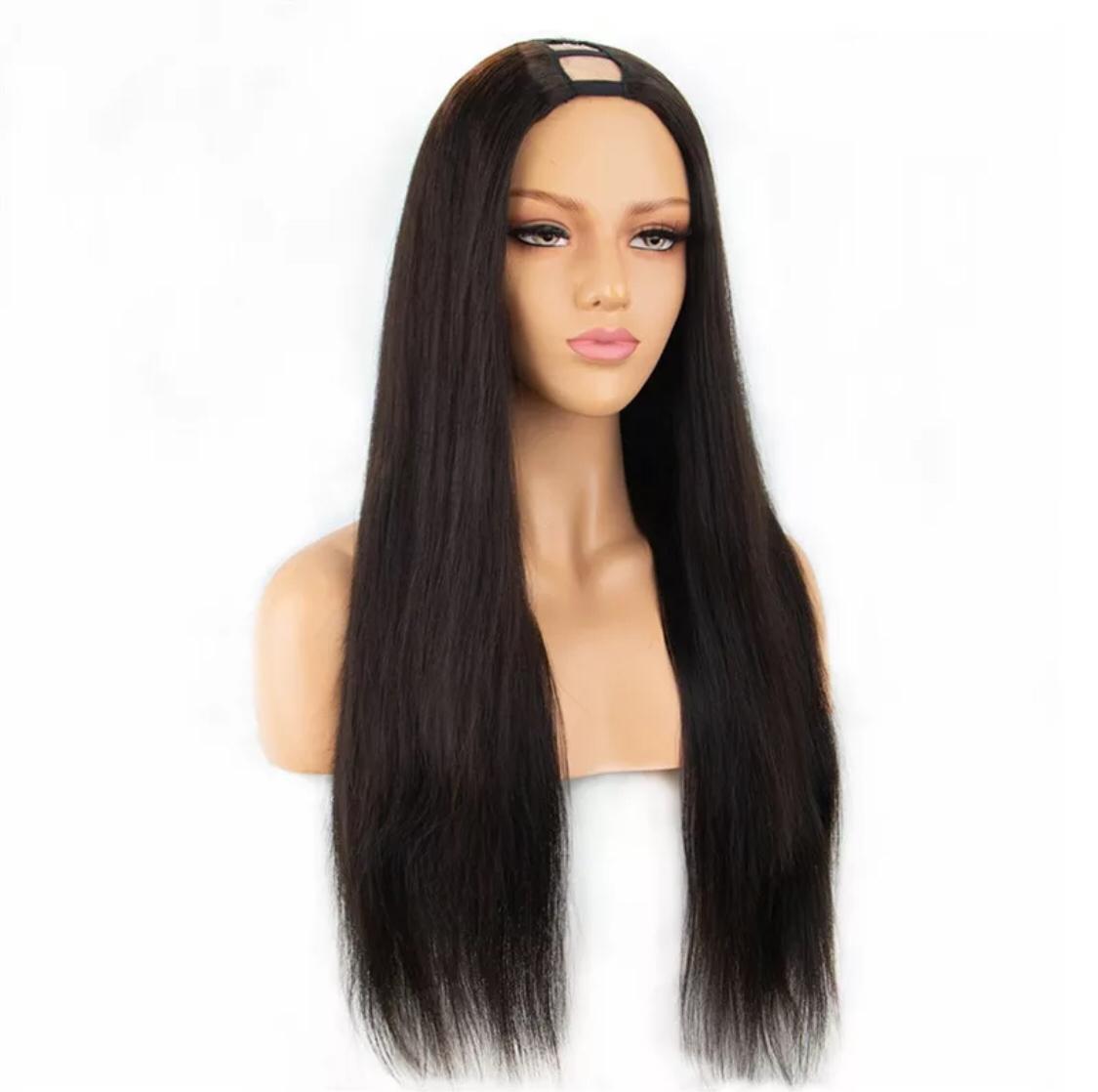 Cerise Alfie straight human hair U part wig for black women, Brazilian hair, natural look, styled with sleek, straight strands