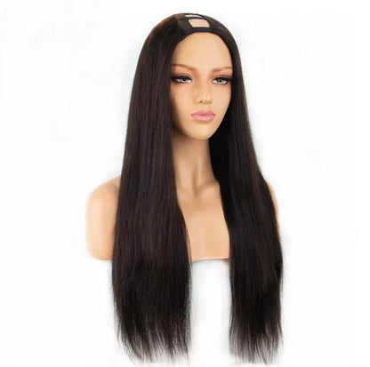 Cerise Alfie straight human hair U part wig for black women, Brazilian hair, natural look, styled with sleek, straight strands