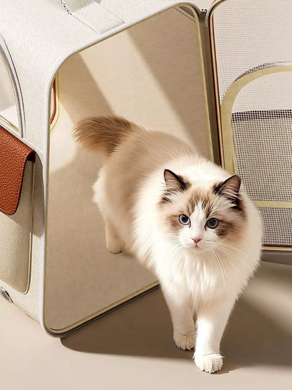 Pear Daisy portable breathable pet carrier backpack for small pets, featuring mesh panels and ergonomic design for comfortable carrying.