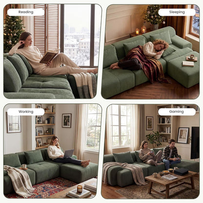 Green Corduroy 108 Inch Luxurious Sectional Sofa Set