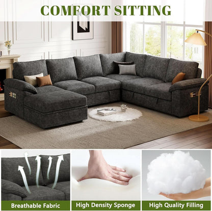 108 Inch Modular Sectional Sleeper Sofa CharcoalGrey