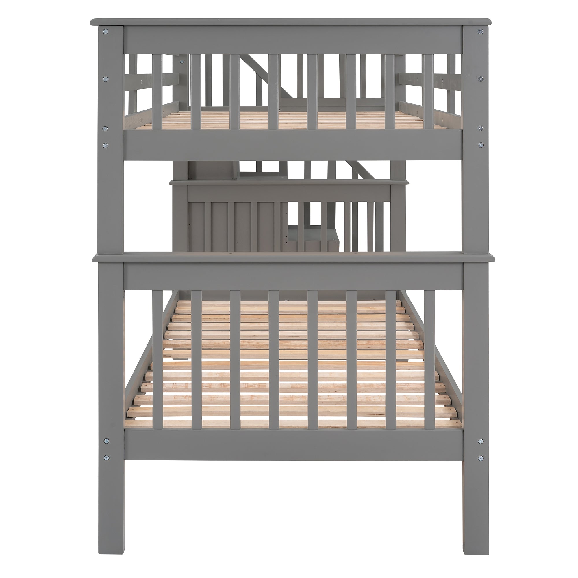Sangria Beech twin-over-twin bunk bed with three storage drawers, featuring a sturdy wooden frame and modern bedroom design
