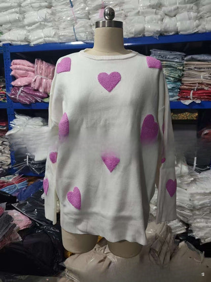 Women’s Heart Knit Pullover Sweater – S–3XL
