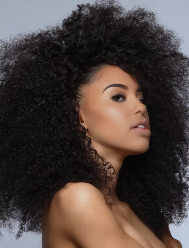 Voluminous Afro Curly Wig by Peach Clymene with bold, natural-looking curls made from premium human hair.