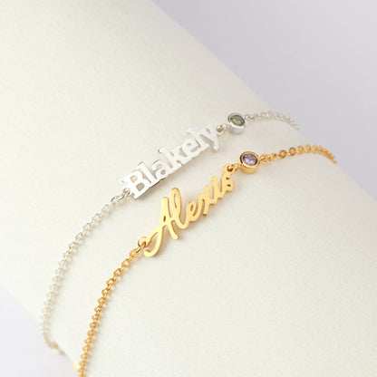 Personalized Green Millie cursive name bracelet for tween girls, featuring custom name in stylish script on a delicate bracelet.