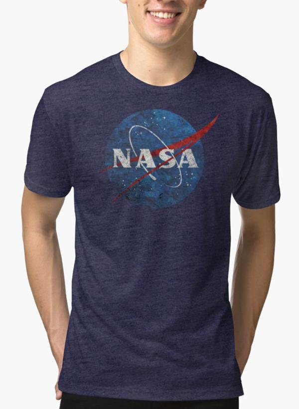 Scorpius NASA Vintage Emblem purple T-shirt featuring a retro NASA logo on soft fabric.