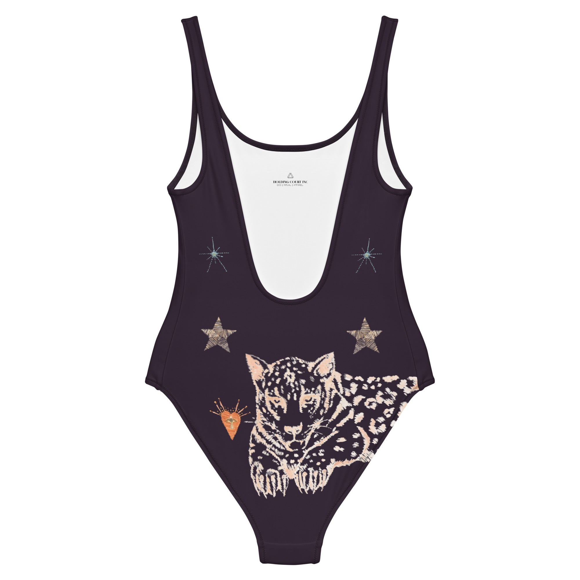 Violet Apollo Petra black jaguar print one-piece swimsuit for women, featuring an all-over animal print design.